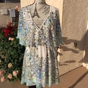 FREE PEOPLE IVORY COMBO PRINT FLIRTY DRESS SIZE M